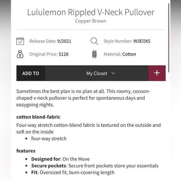 Lululemon Rippled N-Neck Pullover in Copper Brown Size 4 - Picture 8 of 14